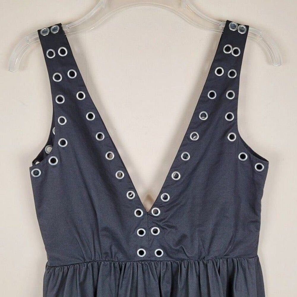 Y2K Marciano Size S Black A-Line Knee Lenght Dress Silver Rings Grommets Eyelet - Picture 6 of 12